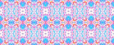 Renkli Geometrik Etnik Kusursuz Desen. Suluboya El Yazması Batik. Psikedelik arka plan. Allover Etnik Mayo Tasarımı Ikat Yatay Doku. Simetrik Kenarlık Uyumu.