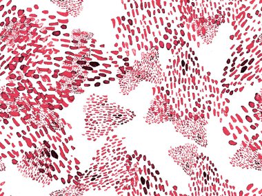 Kırmızı ve Pembe Hayvani Şablon. Suluboya el izi. Afrika egzotik kamuflajı. Geometrik suluboya arka plan. Vahşi hayvan kürkü dokusu. Suluboya El Boyalı Cilt Deseni.