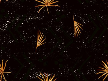 Turuncu egzotik desen. Canavar ve amber çiçekleri tropik buket. Hawaii tişörtü ve mayo fayansı. Yatay Kaliforniya doğal doku tasarımı. Aşırı doğal botanik tasarımı.