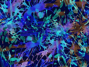 Tehlike izi yok. Mavi suluboya fırça darbesi grunge tasarımı. Suluboya kaotik sıçrama boya tasarımı. Kademeli mürekkep lekeleri. Toprak sıçrama deseni. Sıvı damlayan fırça sonsuz iz.