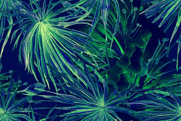 인디고 Horizontal Tropic Design 스윙웨어 바다없는 Palm Leaves Fun Texture — 스톡 사진