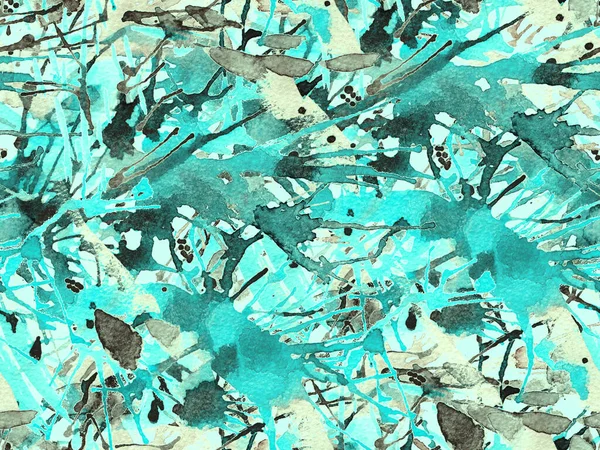 Liquid seamless pattern. Blue watercolor brush stroke grunge design. Watercolour abstract splash paint design. Gradient ink blots. Dirt splat pattern. Liquid drip brush endless print.