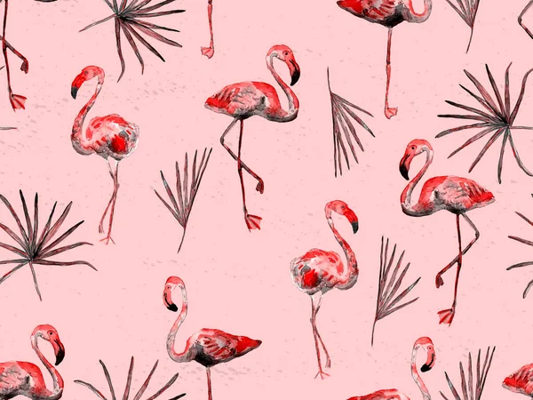 Grote Flamingo Hipster Rood Hawaiian Naadloos Patroon Zomer Tropische Vogels — Stockfoto