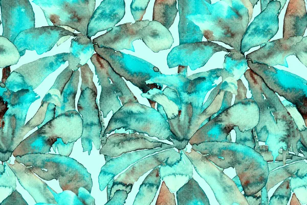 Etnik Aloha İlişkisi. Egzotik Bikini Özgeçmişi. Palmiye yapraklarının eğlenceli dokusu. Tropikal Kusursuz Desen. Turkuaz Mavi Suluboya Yatay Tropik Tasarım. Palm Geometric Mayo Kalıbı.