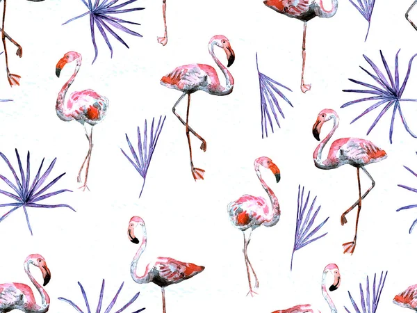 Large Flamingo Hipster Red Hawaiian Seamless Pattern Spring Saturated Watercolor — Stock Photo, Image