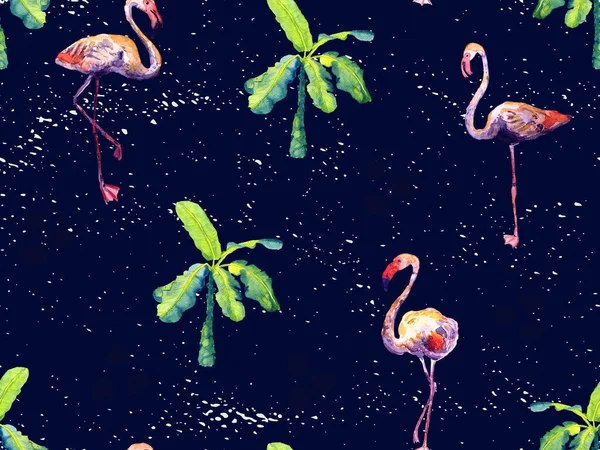 Grote Flamingo Hipster Groen Hawaiian Naadloos Patroon Voorjaar Verzadigde Aquarel — Stockfoto