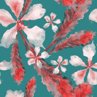 Tatil düzeni. Suluboya tropik çiçekler ve canavar yaprakları. Palm ve Hibiscus ormanları pürüzsüz. Yaz Hawaii suluboya geçmişi. Avuç içleri, canavarlar, mayo izleri..