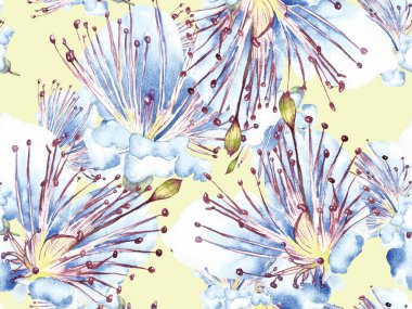 Bold Floral Print. Mavi İndigo 'da Büyük Hawaii Kusursuz Parmak izi. Büyük Tropik Yaz Maracuya Sonsuz Arkaplanı. Moda Kalın Çiçek Yazdırma.