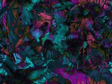 Tehlike izi yok. Mavi suluboya fırça darbesi grunge fayans. Suluboya soyut sıçrama boyası tasarımı. Kademeli mürekkep lekeleri. Toprak sıçrama deseni. Sıvı damlayan fırça sonsuz iz. 