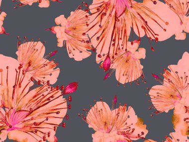 Bold Floral Print. Kızıl Arkaplanda Büyük Orman Kusursuz Parmak İzi. Büyük Tropik Yaz Maracuya Sonsuz Arkaplanı. Moda Kalın Çiçek Yazdırma.