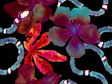 Afrika Safari Deri ve Flora İllüstrasyon. Yılan Derisi Parmak izi. Zehirli Ejder Taklidi. Klasik Mavi ve Lush Lav Kırmızı Aspid Kusursuz Desen. Elapidae Egzotik Geçmişi. El Çekimi Tropikal Desen.