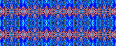 Eğlenceli Simetrik Sınır Uyumu. Suluboya El Çizilmiş Batik. Psikedelik Halk Arkaplanı. Allover Etnik Mayo Tasarımı. Ikat Yatay Doku. Mavi Geometrik Etnik Kusursuz Desen.