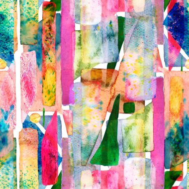 Organik arka plan. Freehand Suluboya Hatları. 70 'lerin Renkli Kübizm İllüstrasyonu. Eğlenceli Geometri. Bauhaus Kusursuz Düzen. Mavi ve İndigo suluboya moda sanat. Afrika Jeo Fırça Vuruşu.