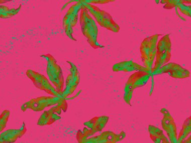 Kırmızı pembe egzotik desen. Canavar yaprakları ve amber çiçekleri yaz baskısı. Hawaii tişörtü ve mayo fayansı. Yatay romantik vahşi vektör egzotik fayans. Güzel bahar botanik tasarımı.