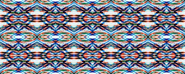 Suluboya El Tekstil. Yaratıcı Navajo Ikat Geçmişi. Psikedelik Gökkuşağı Allover Organik Mayo Tasarımı. Geo Ogee Tile. Aztek Geometrik Tekstil Sınırı Ogee Dikensiz Doku. Ikat Deseni.