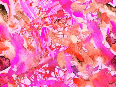 Sıvı, pürüzsüz desen. Kırmızı suluboya fırça darbesi grunge tasarımı. Suluboya boya boya tasarımı. Elle çizilmiş mürekkep lekeleri. Toprak sıçrama deseni. Sıvı damlayan fırça sonsuz iz. 