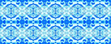 Eğlenceli Simetrik Sınır Uyumu. Ikat Yatay Doku. Cyan Suluboya El Çizilmiş Batik. Psikedelik Halk Arkaplanı. Allover Etnik Mayo Tasarımı. Geometrik Etnik Kusursuz Desen.