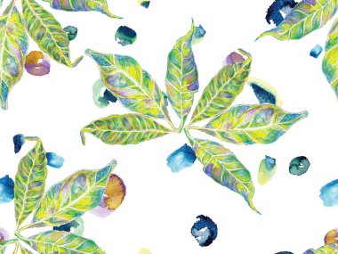 Çiçek Ayurveda deseni. Green ve Aqua Menthe Yaz Vintage Arkaplanı. Biyo Jasmin Kusursuz Şablon. Suluboya Turuncu Çiçek ve Yapraklar. Canlı Sakura ve Jasmine Yazdırma.