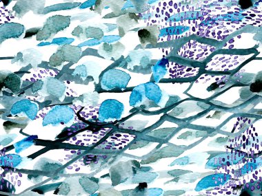 Çivit mavisi, kusursuz desen. Suluboya El Çizilmiş Piton Yazısı. Kobra Derisi Egzotik Doku. Geometrik Yılan Arkaplanı. Zehir ve Yılan derisi. Suluboya El Boyalı Döşeme Deseni.