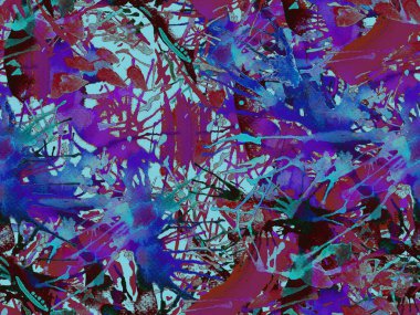 Tehlike izi yok. Mavi suluboya fırça darbesi grunge fayans. Suluboya kaotik sıçrama boya tasarımı. Kademeli mürekkep lekeleri. Çamur tabakası. Sıvı damlayan fırça sonsuz iz.