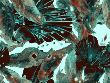 Kalın Çiçekler. Yeşil, Mavi Arkaplanda Büyük Orman Kusursuz Parmak izi. Büyük Orman Bahar Suluboya Tutku Meyvesi Sonsuz Arkaplan. Soyut Kalın Çiçek Yazdırma. 