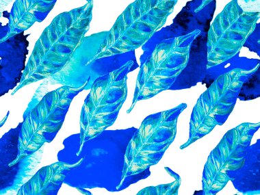 Yaz Vintage Arkaplanı. Biyo Jasmin Kusursuz Şablon. Suluboya Turuncu Çiçek ve Yapraklar. Klasik Mavi ve Indigo Ayurveda deseni. Canlı Sakura ve Jasmine Yazdırma.