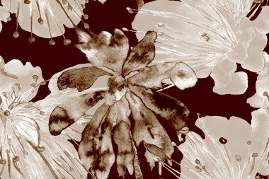 Palmiye yapraklarının eğlenceli dokusu. Tropikal Kusursuz Desen. Suluboya Yatay Tropik Tasarım. Palm Geometric Mayo desenli. Etnik Aloha İlişkisi. Egzotik Bikini Özgeçmişi. Kahverengi ve Bej