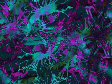 Püskürme izi yok. Mavi suluboya fırça darbesi grunge fayans. Suluboya kaotik sıçrama boya tasarımı. Kademeli mürekkep lekeleri. Toprak sıçrama deseni. Sıvı damlayan fırça sonsuz iz. 