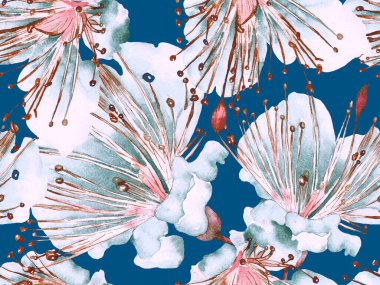 Çiçek desenli moda. Yeşil ve Kızıl Arkaplanda Büyük Hawaii Kusursuz Parmak izi. Büyük Hawaii Baharı Sulu Lilikoi Sonsuz Geçmişi. Rastgele Çiçek Deseni.