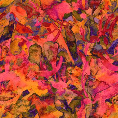 Suluboya etnik, pürüzsüz desen. Renkli bir arka plan. Doğuya özgü suluboya tasarımı. Pachwork dokusu. Çiçekli Coachella pürüzsüz desen. Sıkıntılı soyut karışık sanat eserleri.