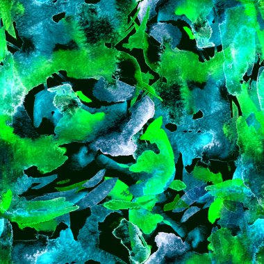 Fırça darbeleri. Siyah Yeşil Suluboya geometri baskısı. Pastel suluboya arka plan. El çizimi soyut sanat çizgisi. Tekrar eden mayo desenli. Fırça izi.