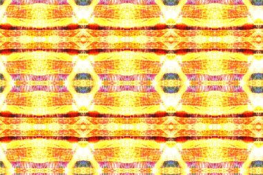 Suluboya Etnik Tasarım. Boya fırçası Python arka planı. Sembol geometrik mayo deseni. Kilim Cildi Rastgele Doku. Sarı, Kırmızı ve Bej Eğlenceli Dikdörtgen İkat Uyum. Etnik Kusursuz Desen.