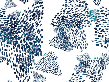 Çivit mavisi, kusursuz hayvan deseni. Suluboya el izi. Afrika egzotik kamuflajı. Geometrik suluboya arka plan. Vahşi hayvan kürkü dokusu. Suluboya El Boyalı Cilt Deseni.