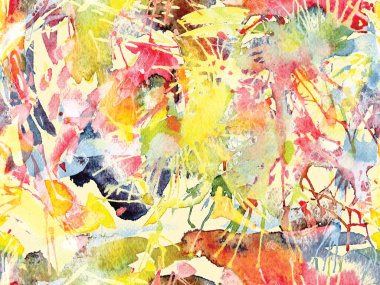 Sıvı, pürüzsüz desen. Sarı suluboya fırça darbesi grunge tasarımı. Suluboya kaotik sıçrama boya tasarımı. Elle çizilmiş mürekkep lekeleri. Toprak sıçrama deseni. Sıvı damlayan fırça sonsuz iz.