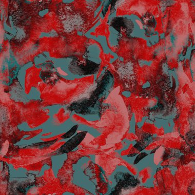 Fırça darbeleri. Kırmızı yeşil suluboya geometri baskısı. Pastel suluboya arka plan. El çizimi soyut sanat çizgisi. Tekrar eden mayo desenli. Fırça izi.