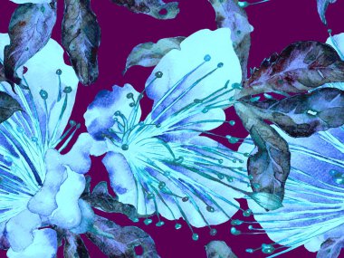 Bold Floral Print. Mavi İndigo 'da Büyük Egzotik Kusursuz Parmak izi. Büyük Egzotik Yaz Maracuya Sonsuz Özgeçmişi. Moda Kalın Çiçek Yazdırma.