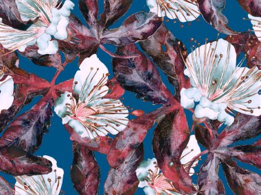 Kalın Çiçekler. Kızıl Arkaplanda Büyük Tropikal Kusursuz Parmak İzi. Koca Orman Yaz Kova Lilikoi Sonsuz Arkaplan. Soyut Kalın Çiçek Yazdırma. 