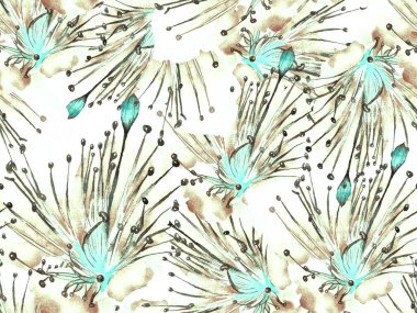 Cesur soyut çiçek deseni. Büyük Tropikal Kusursuz Mavi Parmak İzi, Indigo Arkaplan. Büyük Orman Yaz Suluboya Granadilla Sonsuz Arkaplan. Modern Kalın Soyut Çiçek Deseni.