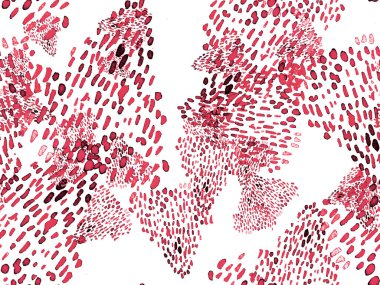 Kırmızı ve Pembe Hayvani Şablon. Suluboya el izi. Afrika egzotik kamuflajı. Geometrik suluboya arka plan. Vahşi hayvan kürkü dokusu. Suluboya El Boyalı Cilt Deseni.