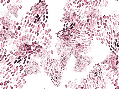 Kırmızı ve Pembe Hayvani Şablon. Suluboya el izi. Afrika egzotik kamuflajı. Geometrik suluboya arka plan. Vahşi hayvan kürkü dokusu. Suluboya El Boyalı Cilt Deseni.