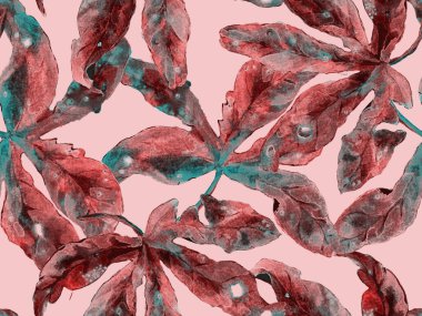 Bold Floral Print. Kızıl Arkaplanda Büyük Orman Kusursuz Parmak İzi. Büyük Hawaii Baharı Sulu Tutku Meyvesi Sonsuz Arkaplan. Moda Kalın Çiçek Yazdırma.