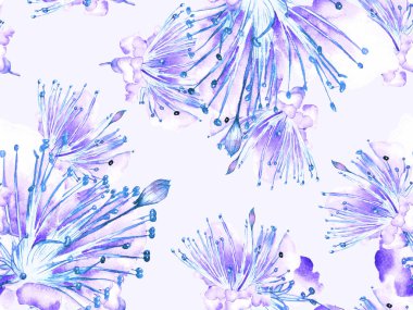 Kalın Çiçekler. Büyük Hawaii İşaretsiz Mavi Parmak izi, Indigo Arkaplan. Büyük Hawaii Yaz Suluboya Granadilla Sonsuz Arkaplan. Soyut Kalın Çiçek Yazdırma. 