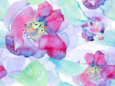 Yaz Çiçeği Arkaplanı. Botanik Çiçek İllüstrasyonu. Egzotik Mayo Tasarımı. Hawaii Kova Parmak izi. Suluboya Güller, Şakayık ve Yapraksız Kalıp. Vintage Peonie Eko Uyum. 