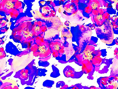 Suluboya Güller, Şakayık ve Yapraksız Kalıp. Yaz Çiçeği Arkaplanı. Klasik Peonie Eco Rapport. Egzotik Mayo Tasarımı. Mavi ve İndigo Botanik Çiçek İllüstrasyonu.