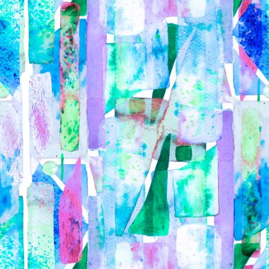 Mavi Indigo ve Tidewater Green Freehand suluboya çizgileri. 70 'lerin Renkli Kübizm İllüstrasyonu. Eğlenceli Geometri. Suluboya Moda Sanatı. Afrika Geo Fırça darbesi. Organik arka plan. Bauhaus Kusursuz Desen.