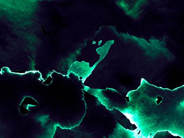 Şekillendirilmiş Japon Suluboya Dağları. Asya Yürüyüşü Rocky arka planı. Çağdaş Geometrik Çizim. Dağ Çizimi. Green ve Teal Fun Himalayalar. Suluboya Kore Yazısı.