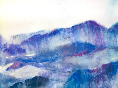 Dağ Çizimi. Şekillendirilmiş Japon Suluboya Dağları. Eğlenceli Himalayalar. Suluboya Kore baskısı. Asya Yürüyüşü Rocky arka planı. Mavi ve Indigo Çağdaş Geometrik Çizim.