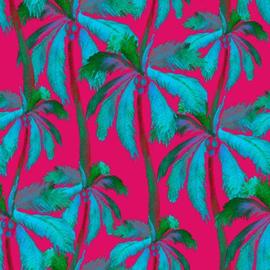 Tropical seamless pattern with palm trees and coconuts. clipart