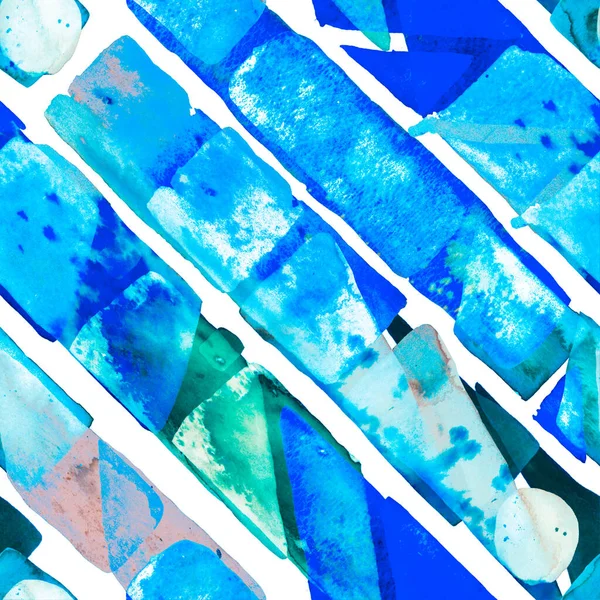 Blauwe Indigo Leuke Geometrie Aquarel Trendy Kunst Afrikaanse Geo Brushstroke — Stockfoto