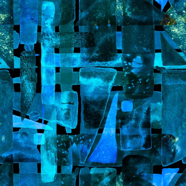 深蓝色和灰色自由手水彩线 70年代的彩色立方体图解 有机背景 包豪斯无缝图案 水彩画潮流艺术 非洲地理笔划 有趣的几何 — 图库照片